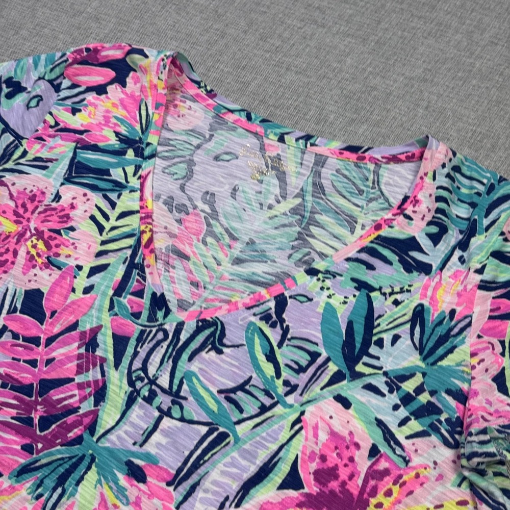 Lilly Pulitzer Floral T-Shirt Womens M Multicolor V-Neck 100% Cotton Jersey
